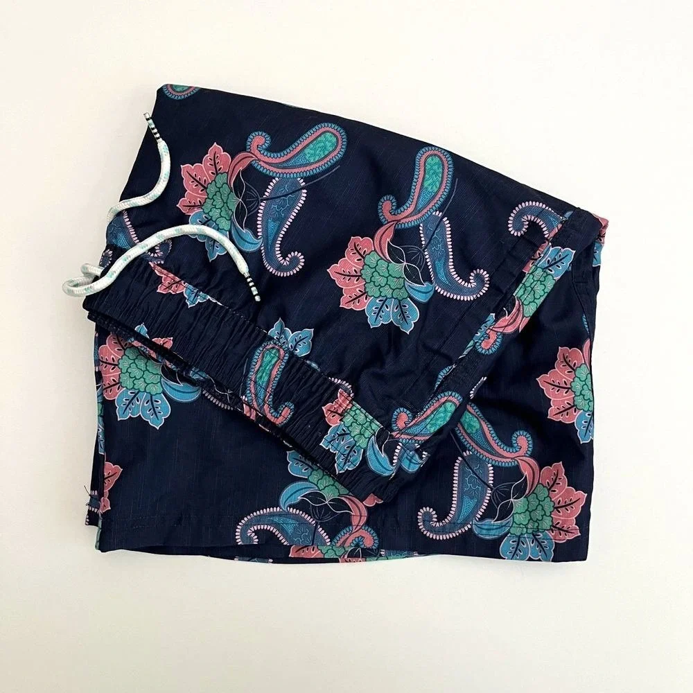 Original Use Blue Paisley Mens Swim Board Trunks, Original Use Mens Swimsuit R13
